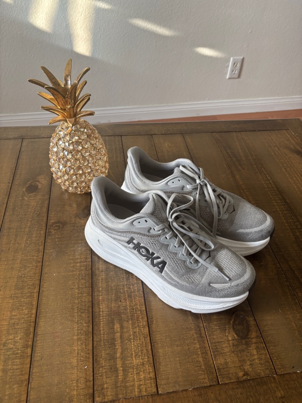 Hoka Light Grey Mesh Running Shoes